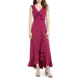 Leith Purple Boysen Ruffle Wrap Maxi Dress